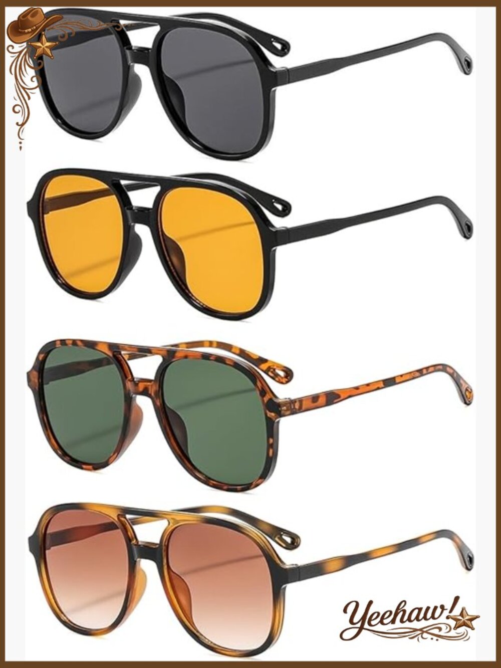 4 Pack Retro Square Aviator Sunglasses Unisex Oversized UV Protection